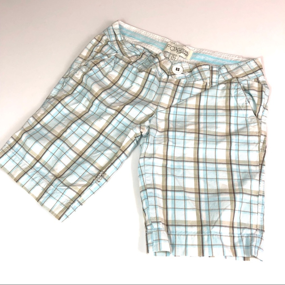 Fox Girls White and Blue Plaid Shorts Size 7